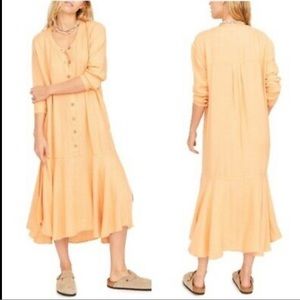 Free People Matilda Midi Dress Linen Blend Boho Lagenlook